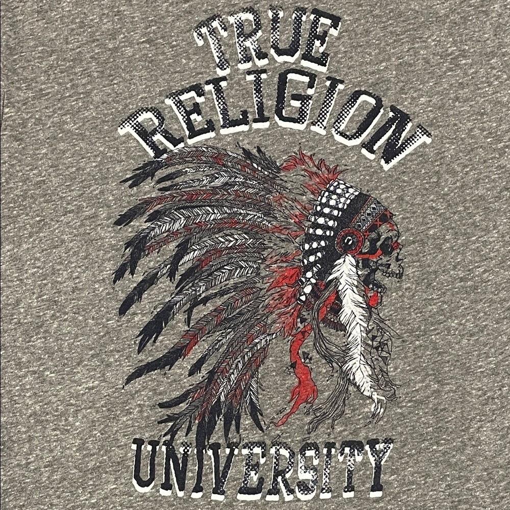 True Religion Indian Chief Graphic Heather Gray T-shirt Size L NWT Streetwear